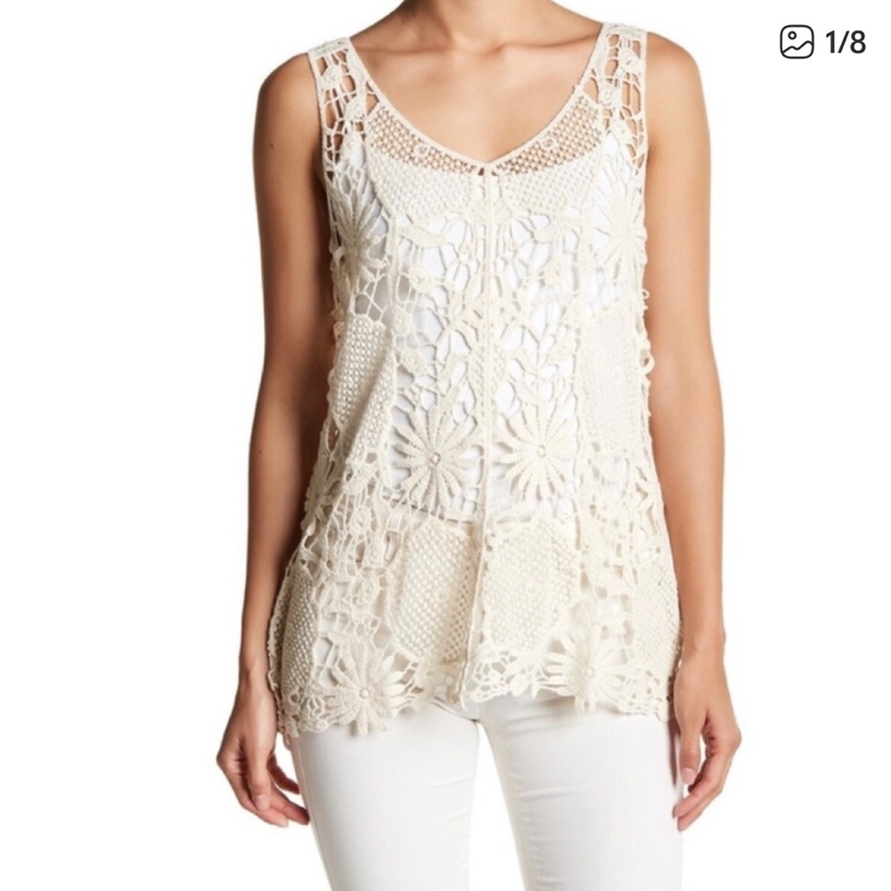Olivia Sky Ivory Floral Crochet Tank Top